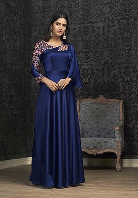 Royal Blue Embroidered Muslin Anarkali Kurta