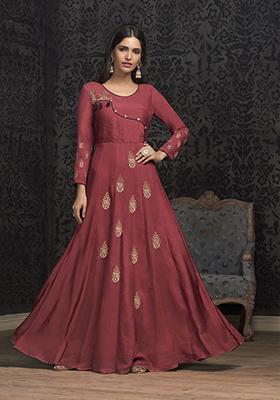 Cherry Red Embroidered Muslin Anarkali Kurta