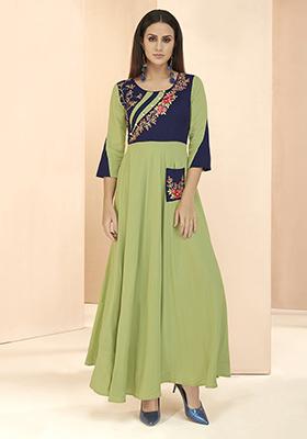 Multicolor Embroidered Rayon Anarkali Kurta