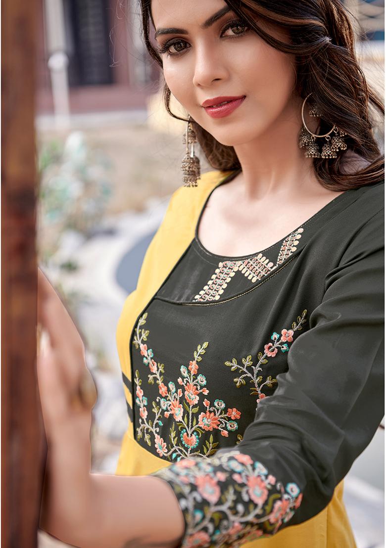 Multicolor Embroidered Rayon Anarkali Kurta