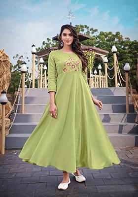 Pista Green Embroidered Rayon Anarkali Kurta