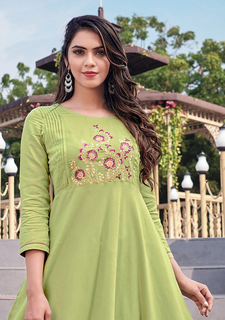 Pista Green Embroidered Rayon Anarkali Kurta