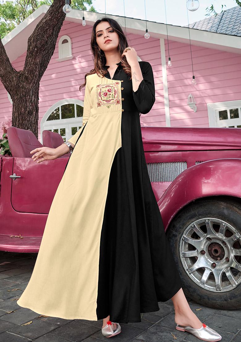 Multicolor Embroidered Rayon Anarkali Kurta