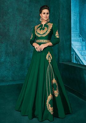 Green Embroidered Silk Anarkali Kurta