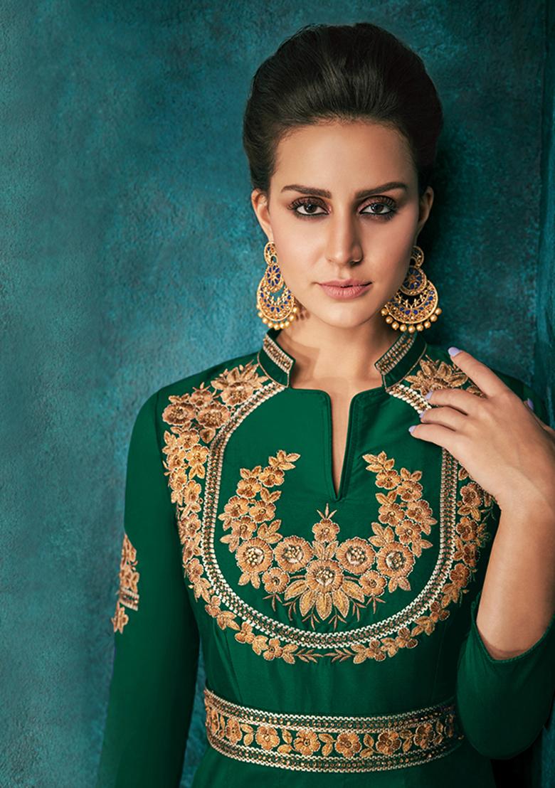 Green Embroidered Silk Anarkali Kurta