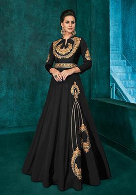 Black Embroidered Silk Anarkali Kurta