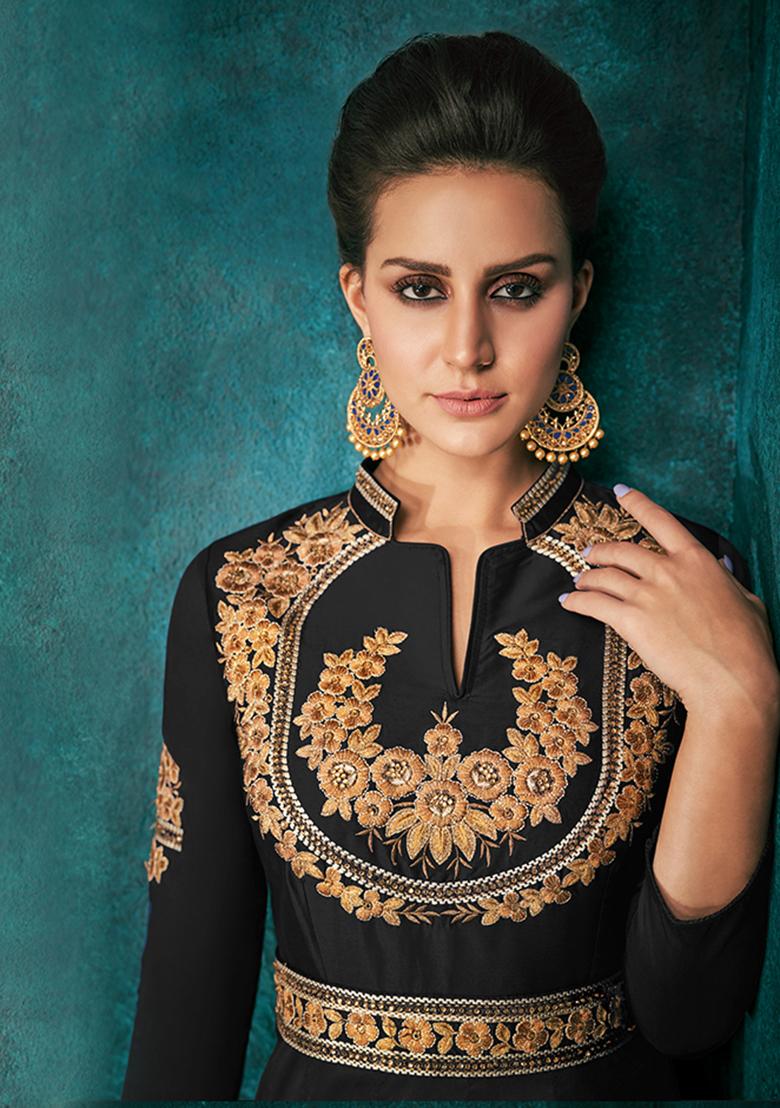 Black Embroidered Silk Anarkali Kurta