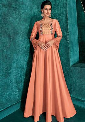 Peach Embroidered Silk Anarkali Kurta