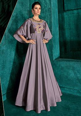 Lavender Embroidered Silk Anarkali Kurta