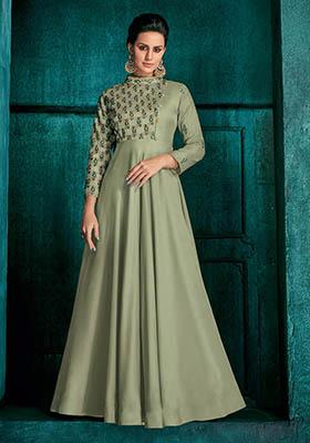 Sage Green Embroidered Silk Anarkali Kurta