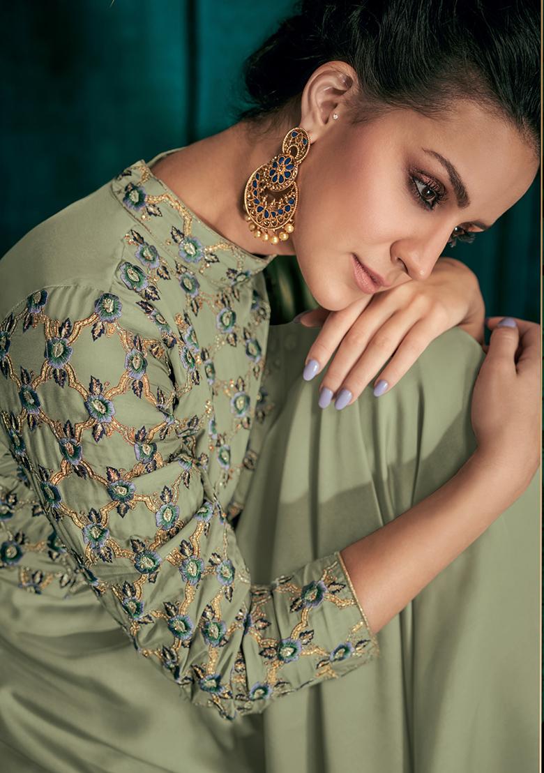 Sage Green Embroidered Silk Anarkali Kurta