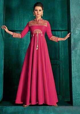 Pink Embroidered Silk Anarkali Kurta