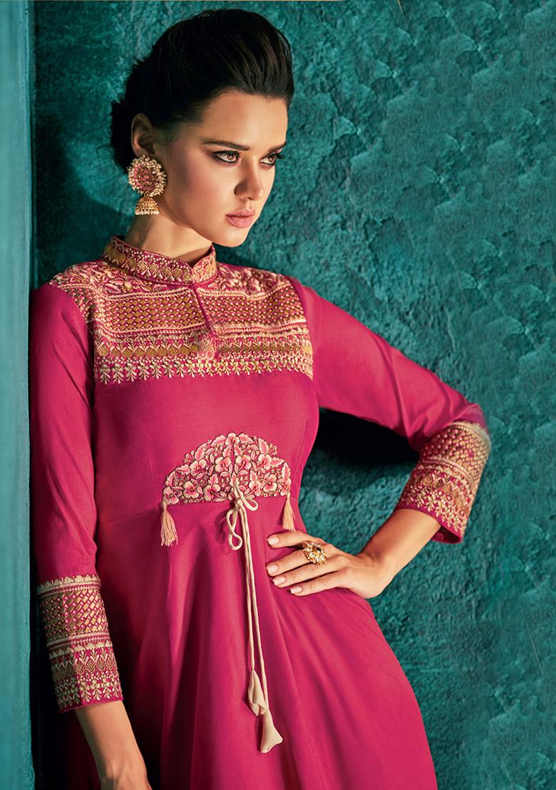 Pink Embroidered Silk Anarkali Kurta