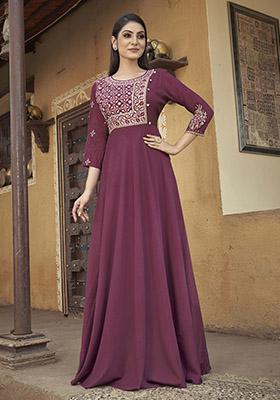 Mauve Embroidered Muslin Anarkali Kurta
