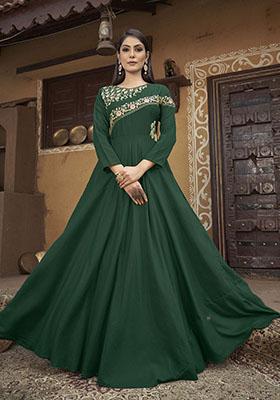 Green Embroidered Muslin Anarkali Kurta
