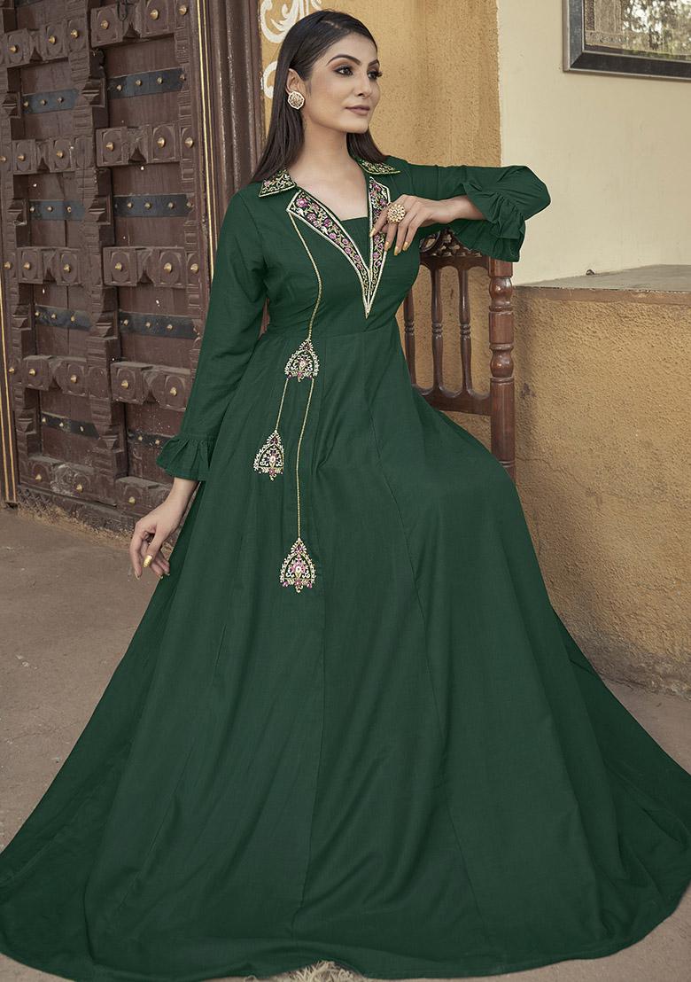 Green Embroidered Muslin Anarkali Kurta