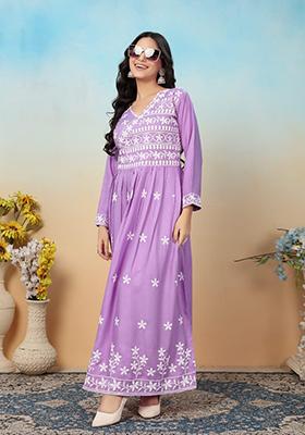 Purple Embroirdered Rayon Kurtas