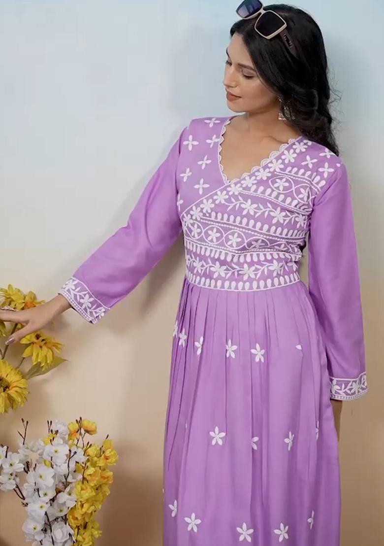 Purple Embroirdered Rayon Kurtas
