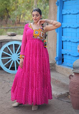 Pink Bandhani Print Faux Georgette Anarkali Set