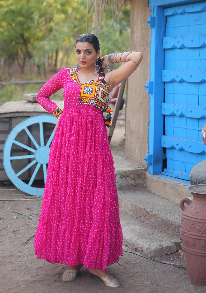 Pink Bandhani Print Faux Georgette Anarkali Set