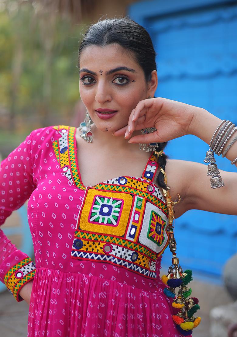 Pink Bandhani Print Faux Georgette Anarkali Set