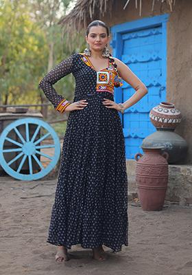 Black Bandhani Print Faux Georgette Anarkali Set