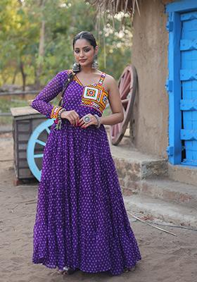 Purple Bandhani Print Faux Georgette Anarkali Set