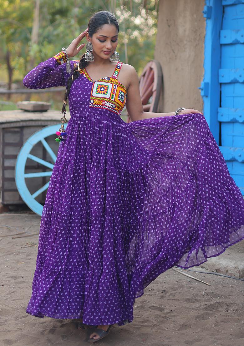 Purple Bandhani Print Faux Georgette Anarkali Set