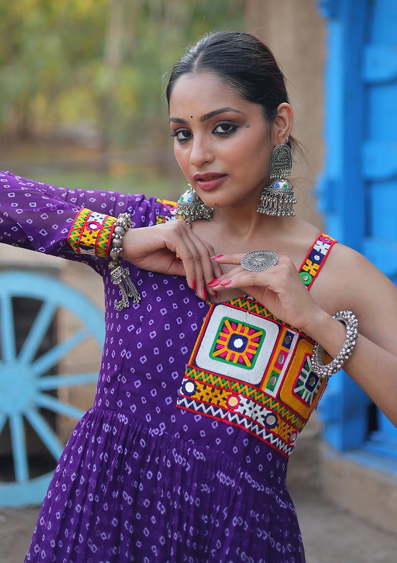 Purple Bandhani Print Faux Georgette Anarkali Set