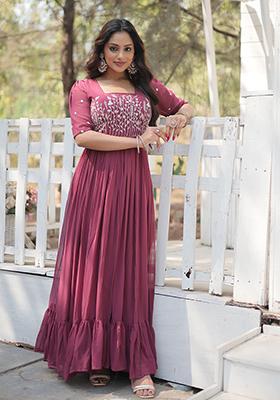 Dusty Rose Pink Sequin Embroidered Faux Georgette Anarkali Set