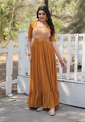 Mustard Sequin Embroidered Faux Georgette Anarkali Set