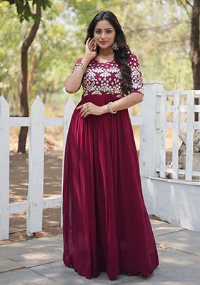 Plum Zari Sequin Embroidered Faux Blooming Anarkali Set