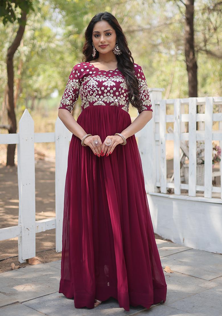 Plum Zari Sequin Embroidered Faux Blooming Anarkali Set