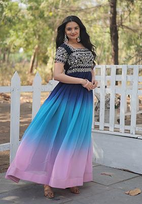 Multicolor Zari Sequin Embroidered Faux Blooming Anarkali Set