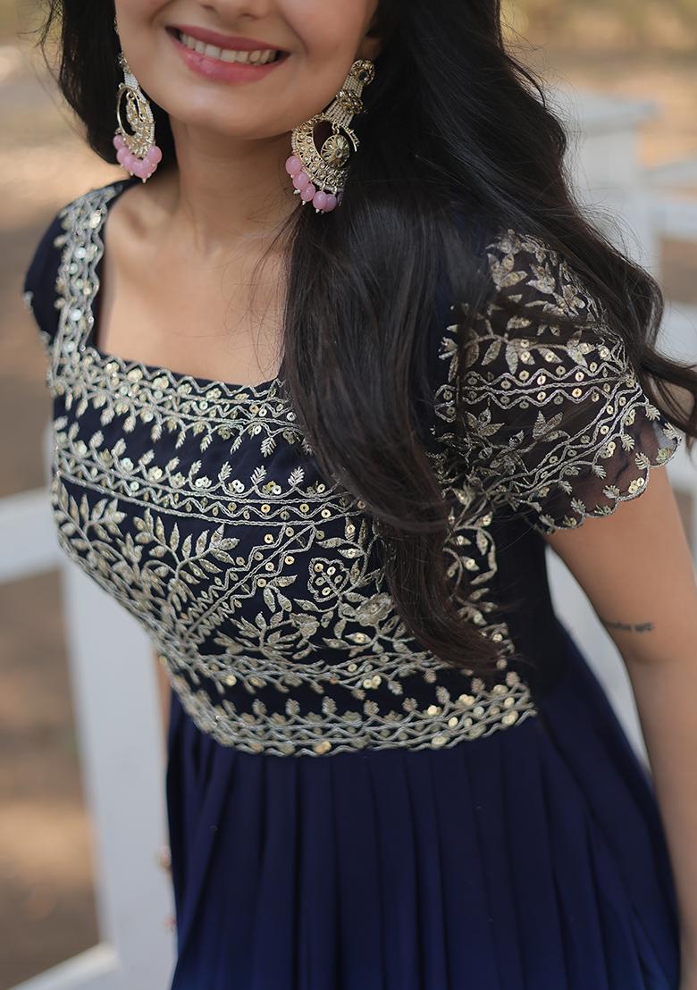 Multicolor Zari Sequin Embroidered Faux Blooming Anarkali Set