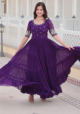 Purple Zari Sequin Embroidered Faux Blooming Anarkali Set