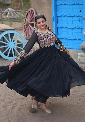 Black Gamthi Work Faux Blooming Anarkali Set