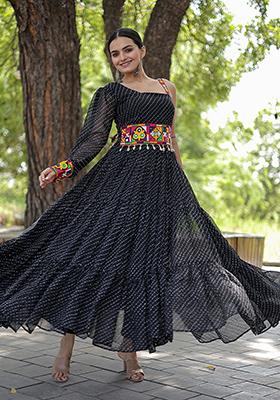 Black Gamthi Work Faux Georgette Anarkali Set