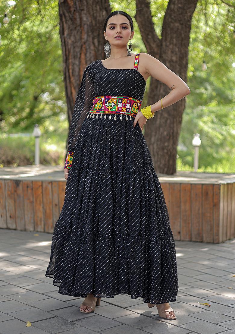 Black Gamthi Work Faux Georgette Anarkali Set