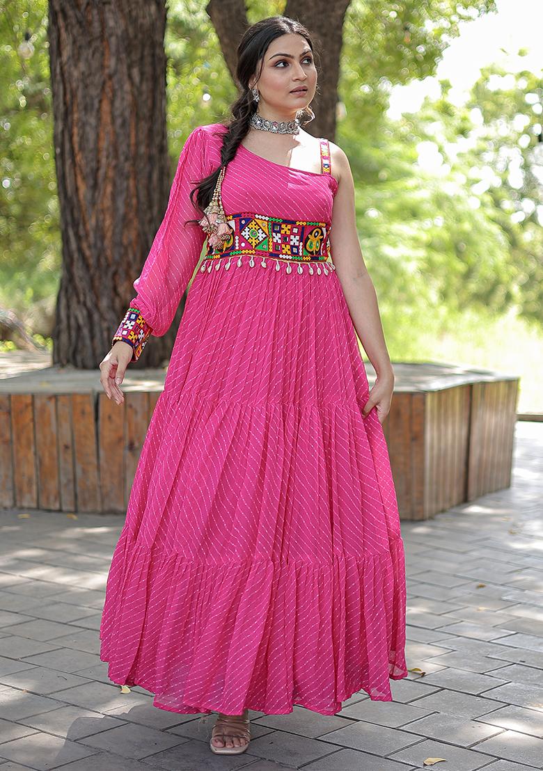 Pink Gamthi Work Faux Georgette Anarkali Set