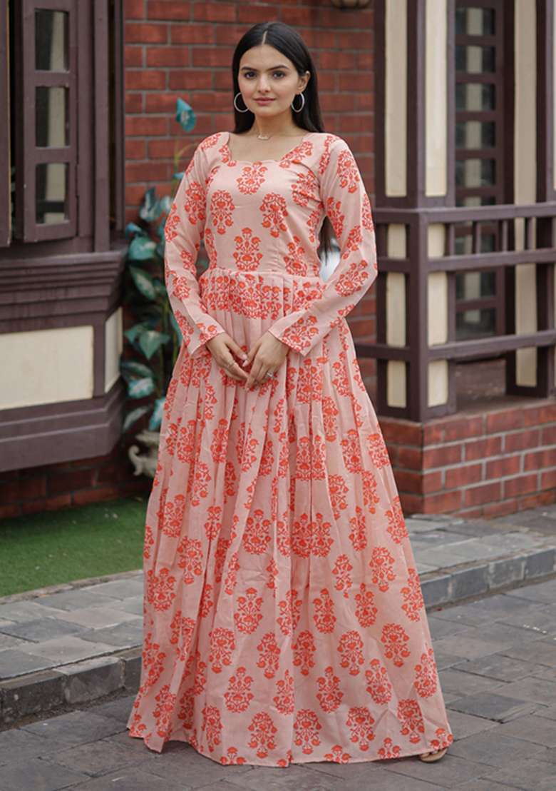 Multicolor Printed Chanderi Anarkali Set - Indya