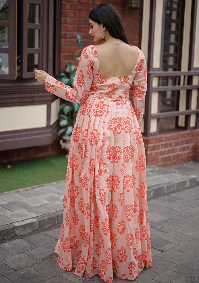 Multicolor Printed Chanderi Anarkali Set - Indya
