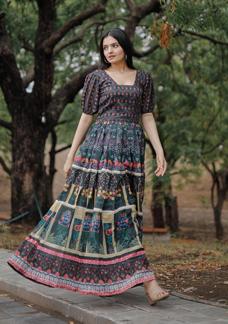 Multicolor Digital Print Pure Chanderi Anarkali Set