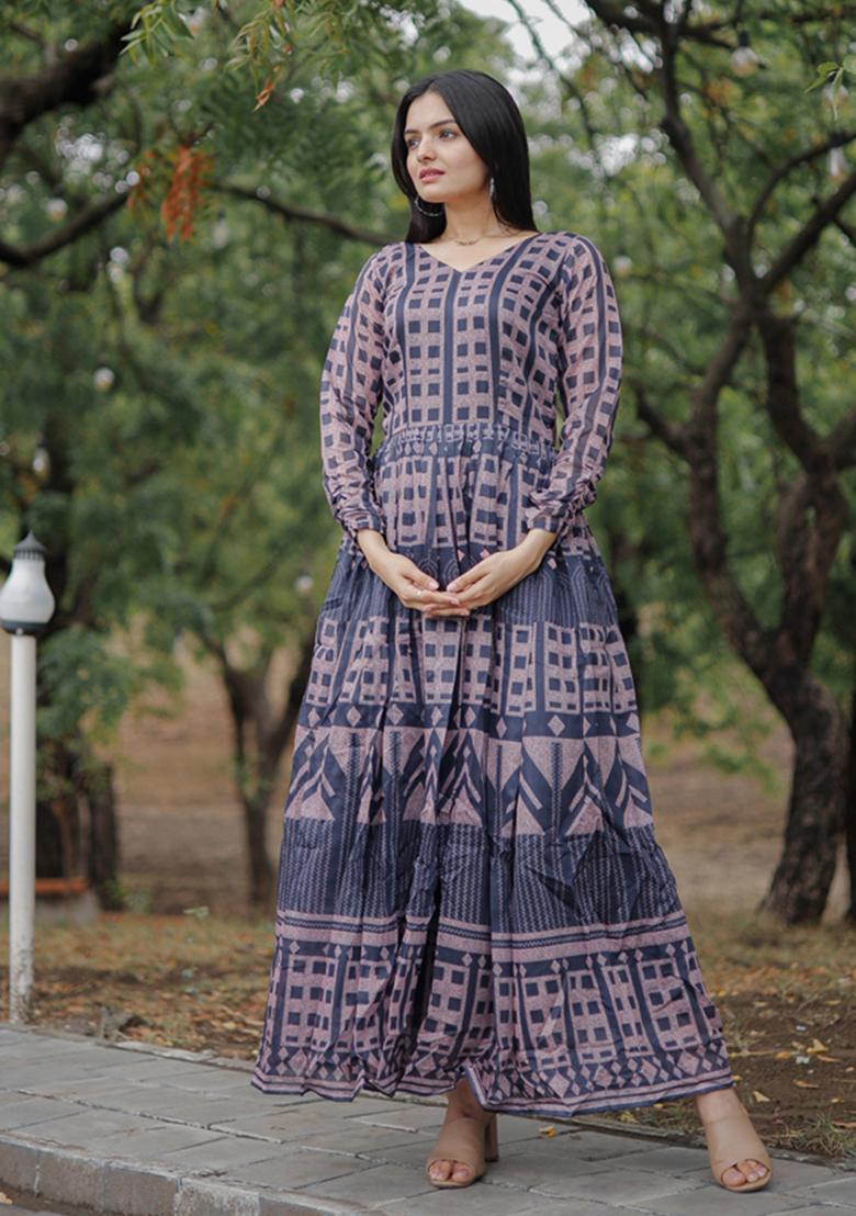 Multicolor Digital Print Pure Chanderi Anarkali Set