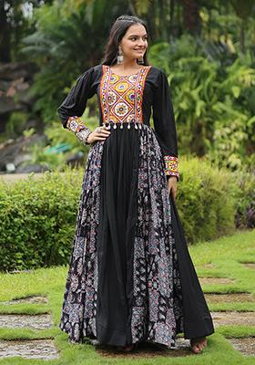Black Gamthi Work Rayon Anarkali Set