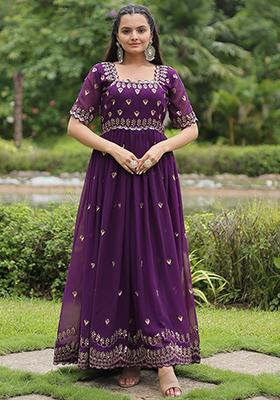 Purple Zari Sequin Embroidered Faux Blooming Anarkali Set