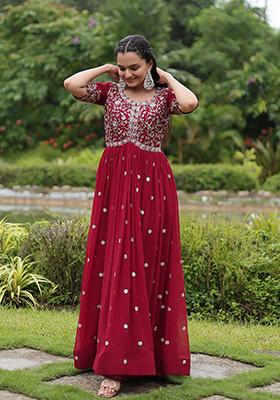 Maroon Zari Sequin Embroidered Faux Blooming Anarkali Set