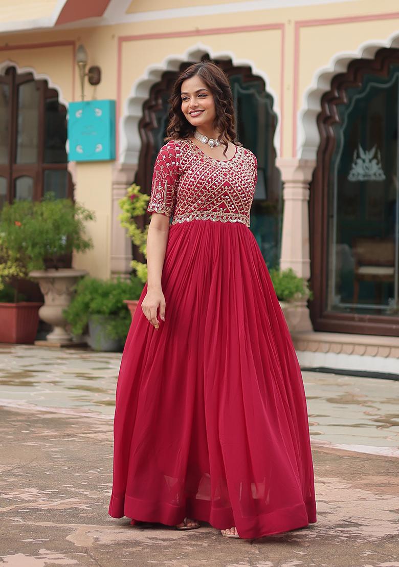 Pink Zari Sequin Embroidered Faux Blooming Anarkali Set