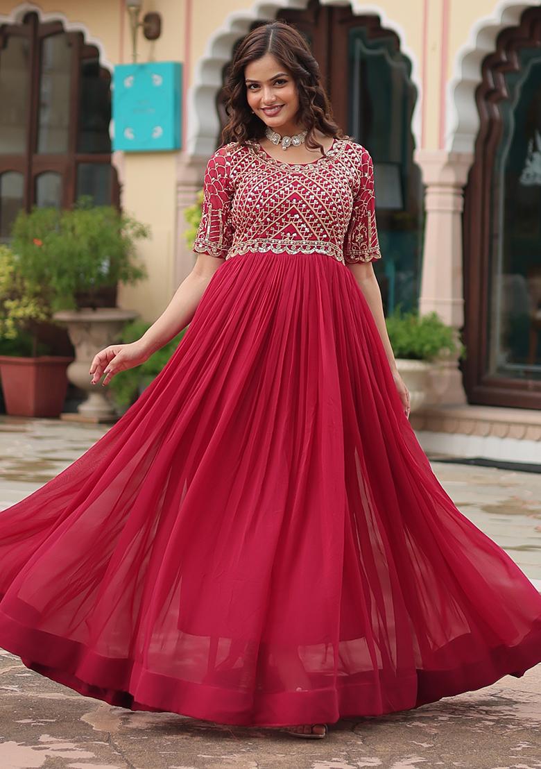 Pink Zari Sequin Embroidered Faux Blooming Anarkali Set