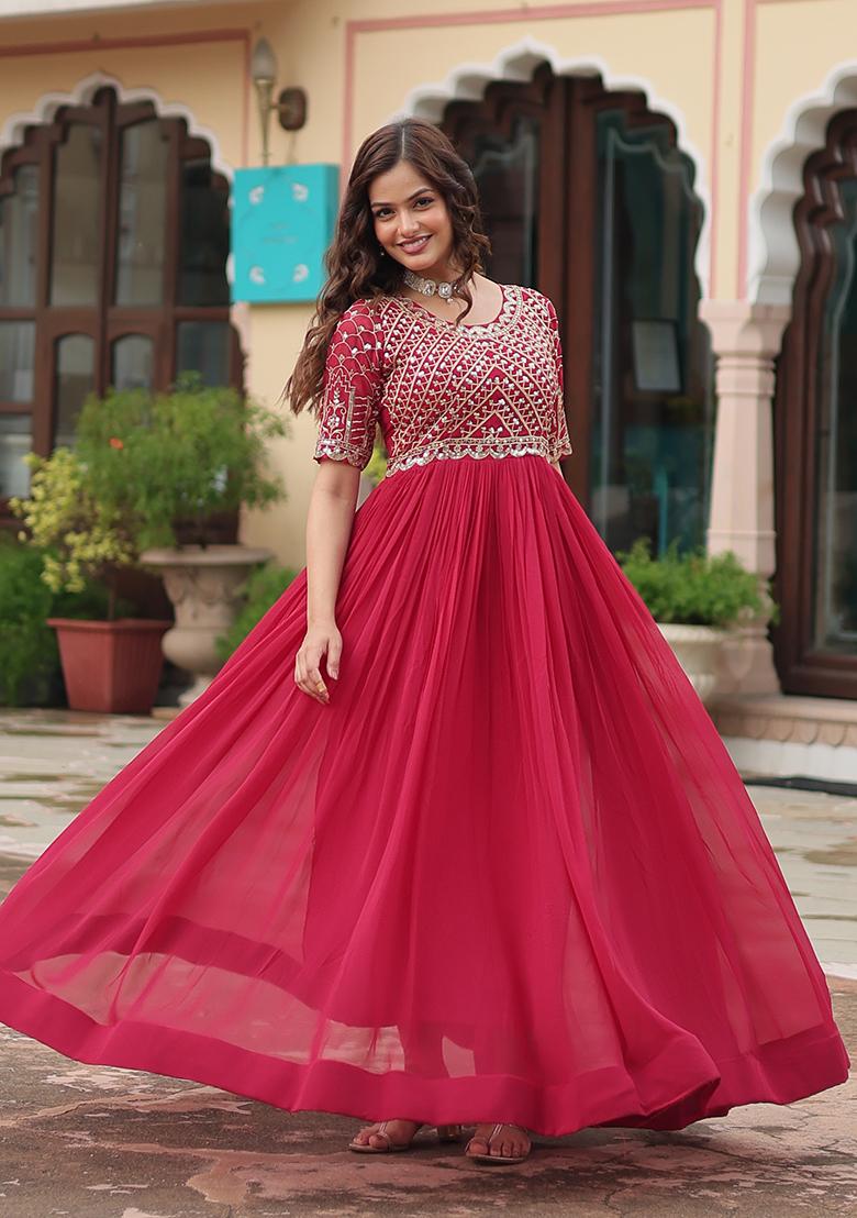Pink Zari Sequin Embroidered Faux Blooming Anarkali Set